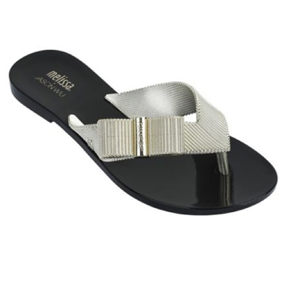 MELISSA + JASON WU Silver Chrome Bow Flip Flop